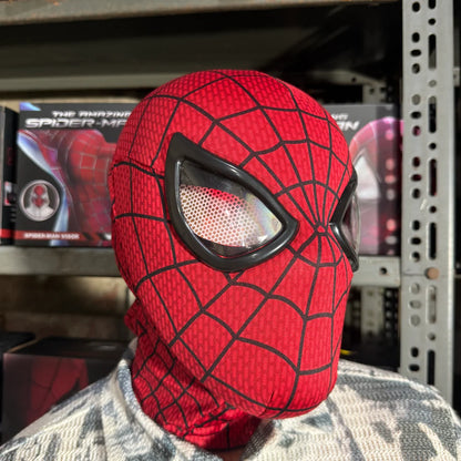 The Amazing Spider-Man Red Mask with Jaw Control & LED Eyes – Marvel Cosplay Mask with Adjustable Eyes | Premium Elastic Breathable Material