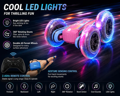 RC Stunt Car – 2.4GHz 360° Rotating Double-Sided Drift Vehicle with LED Lights