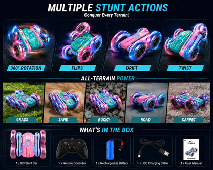 RC Stunt Car – 2.4GHz 360° Rotating Double-Sided Drift Vehicle with LED Lights