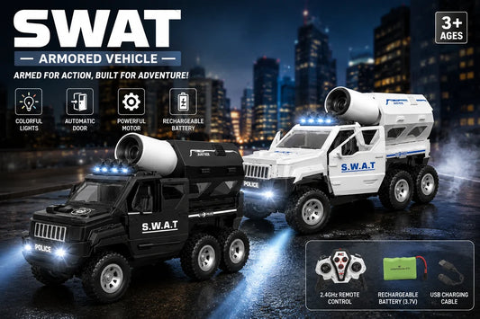 SCOFFCO OS1524 RC SWAT Armored Vehicle – 6-Wheel 2.4GHz Police Truck with LED Lights & Sound