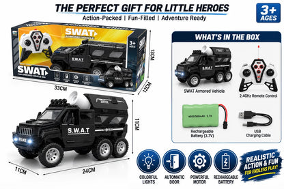 SCOFFCO OS1524 RC SWAT Armored Vehicle – 6-Wheel 2.4GHz Police Truck with LED Lights & Sound