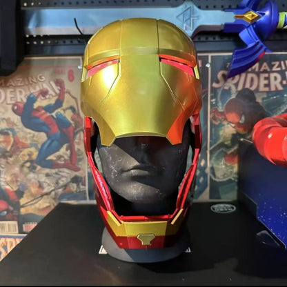 Iron Man Mark V (MK5) JARVIS Luminous Helmet – Manual Opening & Closing Wearable Cosplay Mask | LED Light-Up Collector Edition
