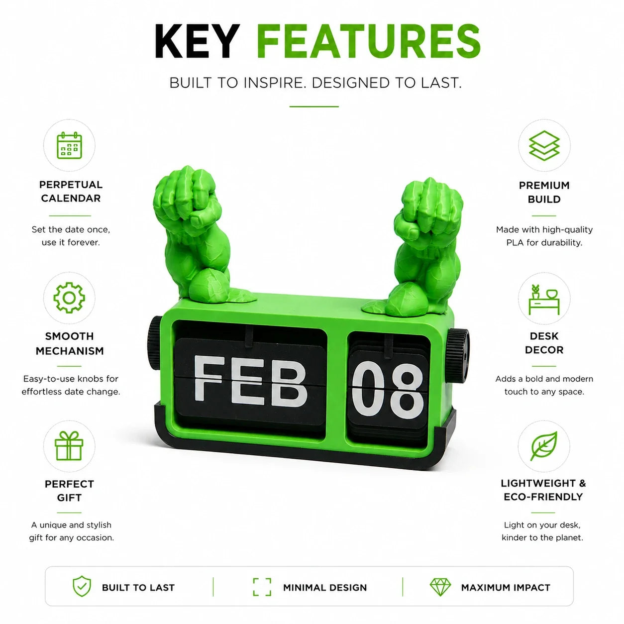 Hulk Inspired Flip Calendar – Perpetual Desktop Calendar with Superhero Theme for Office & Study Table