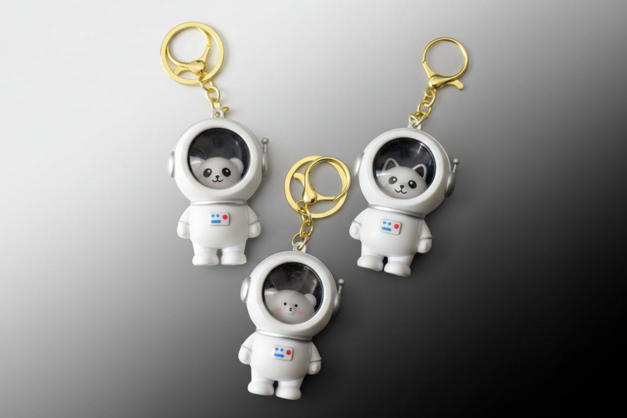 Cute Astro Bear Light-Up Backpack Keychain – White LED Glow Collectible Charm
