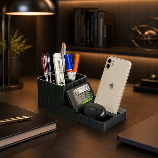 LuxeStation Desk Organizer with Phone Dock – Premium Desktop Storage Station for Office, Study Table & Workspace