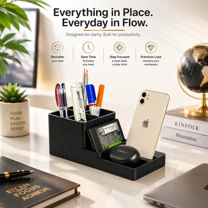 LuxeStation Desk Organizer with Phone Dock – Premium Desktop Storage Station for Office, Study Table & Workspace
