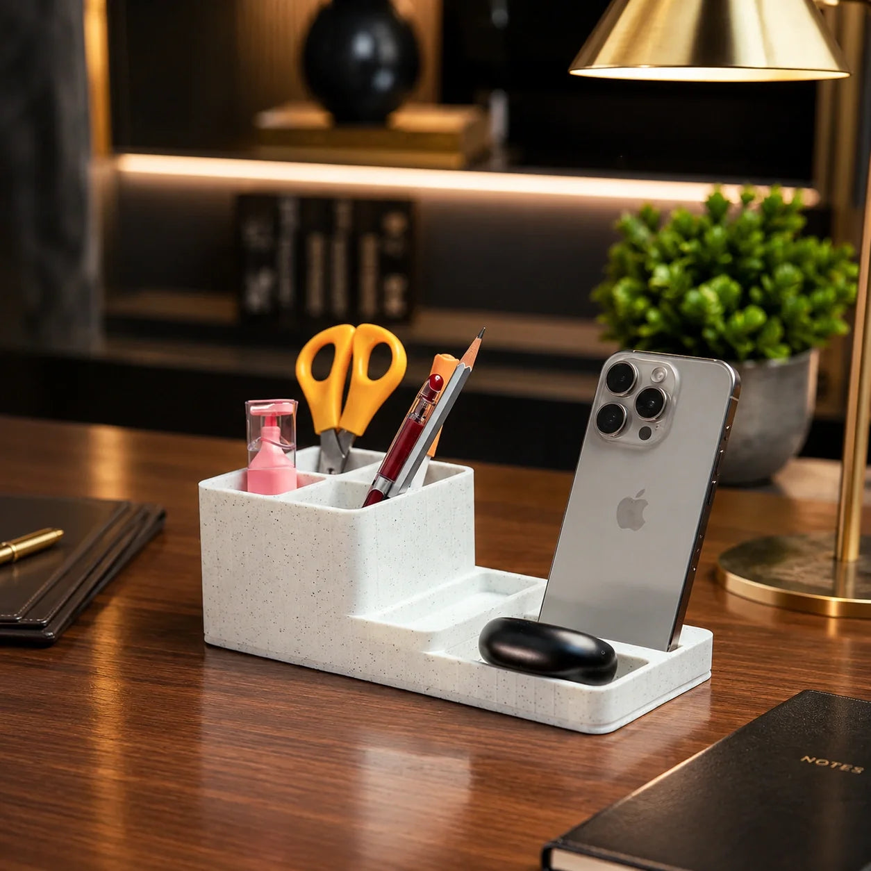 LuxeStation Desk Organizer with Phone Dock – Premium Desktop Storage Station for Office, Study Table & Workspace