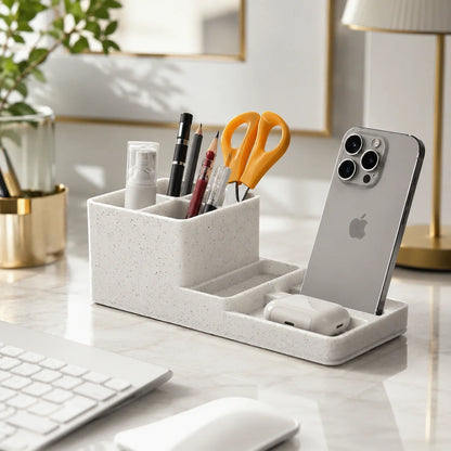 LuxeStation Desk Organizer with Phone Dock – Premium Desktop Storage Station for Office, Study Table & Workspace