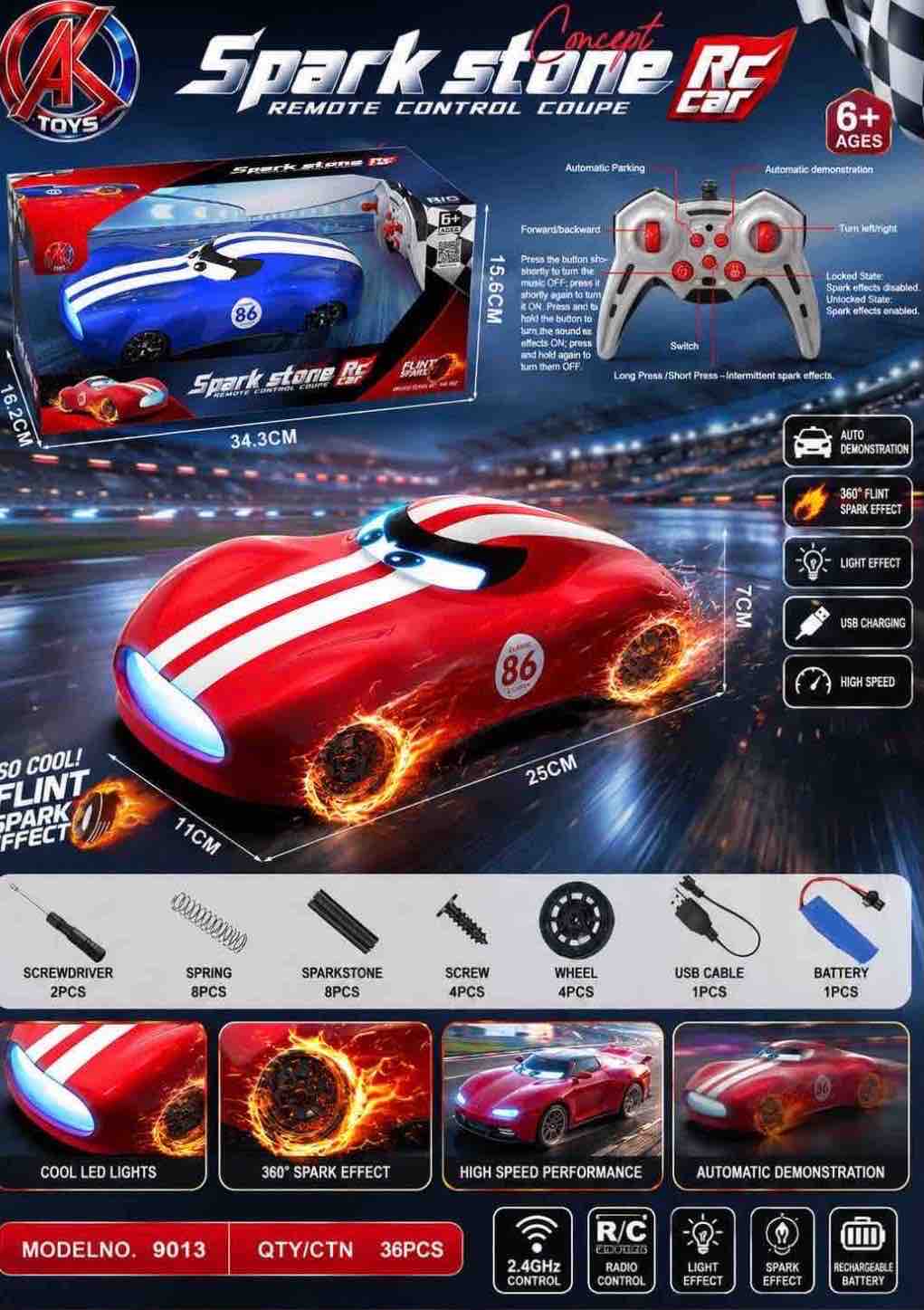 R/C M/C Queen Spark Stone Car – Rechargeable RC Drift Car with Extra Tires