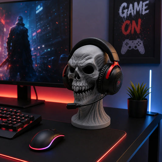 Scary Skull Headphone Holder – Gothic Gaming Headset Stand for Desk, Office & Gaming Setup