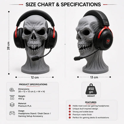 Scary Skull Headphone Holder – Gothic Gaming Headset Stand for Desk, Office & Gaming Setup