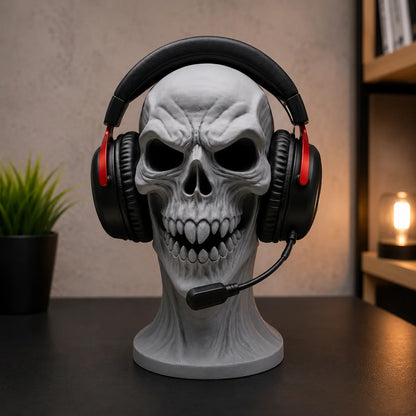Scary Skull Headphone Holder – Gothic Gaming Headset Stand for Desk, Office & Gaming Setup