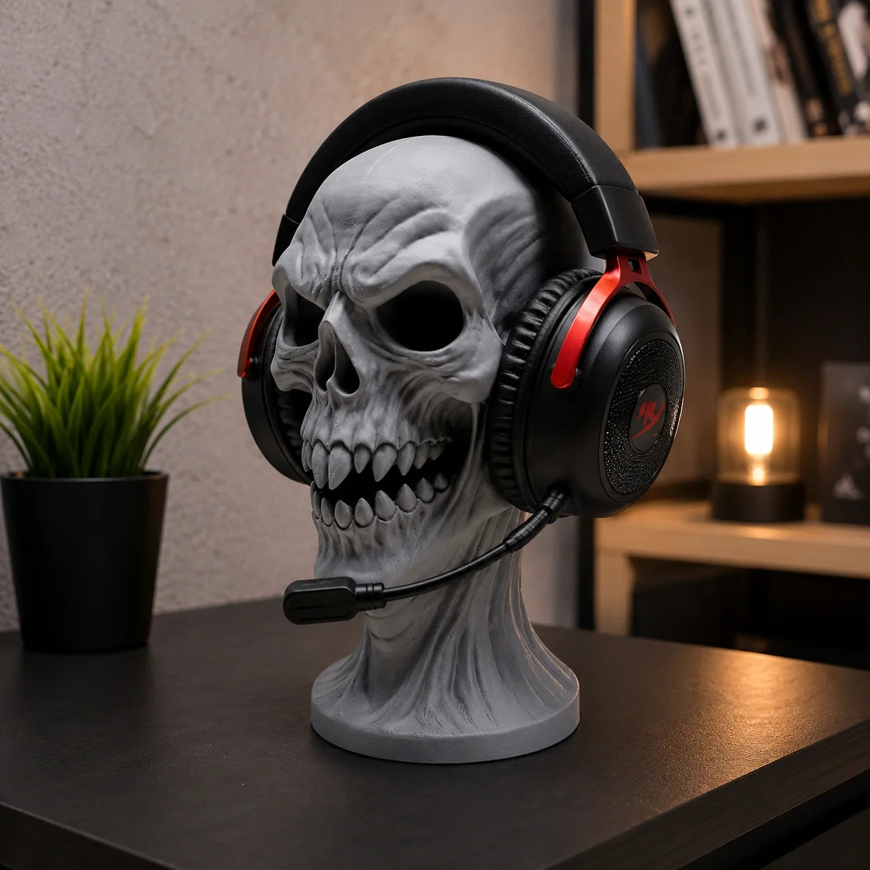 Scary Skull Headphone Holder – Gothic Gaming Headset Stand for Desk, Office & Gaming Setup