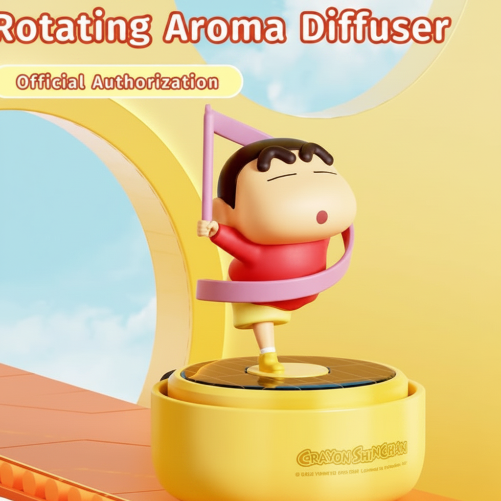 Shinchan Solar Rotating Car Aroma Diffuser – Powered Cartoon Ornament Toy