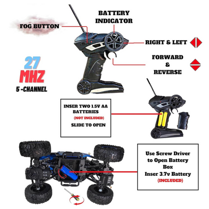 1:18 RC Rock Crawler Monster Truck – Rechargeable Off-Road Climbing Car with Mist Smoke Spray