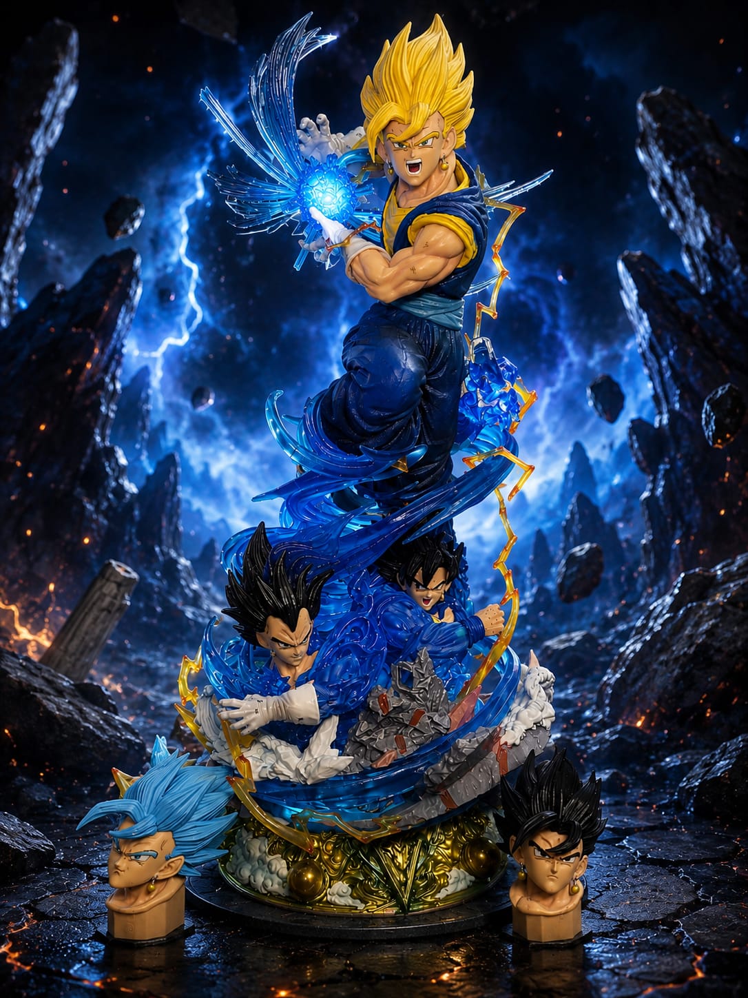 Dragon Ball Vegito Goku & Vegeta 46cm Action Figure – 3 Replaceable Heads with LED Light Effect