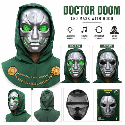 Doctor Doom LED Mask with Hood – Light Up Sound & Expression Changing Cosplay Mask