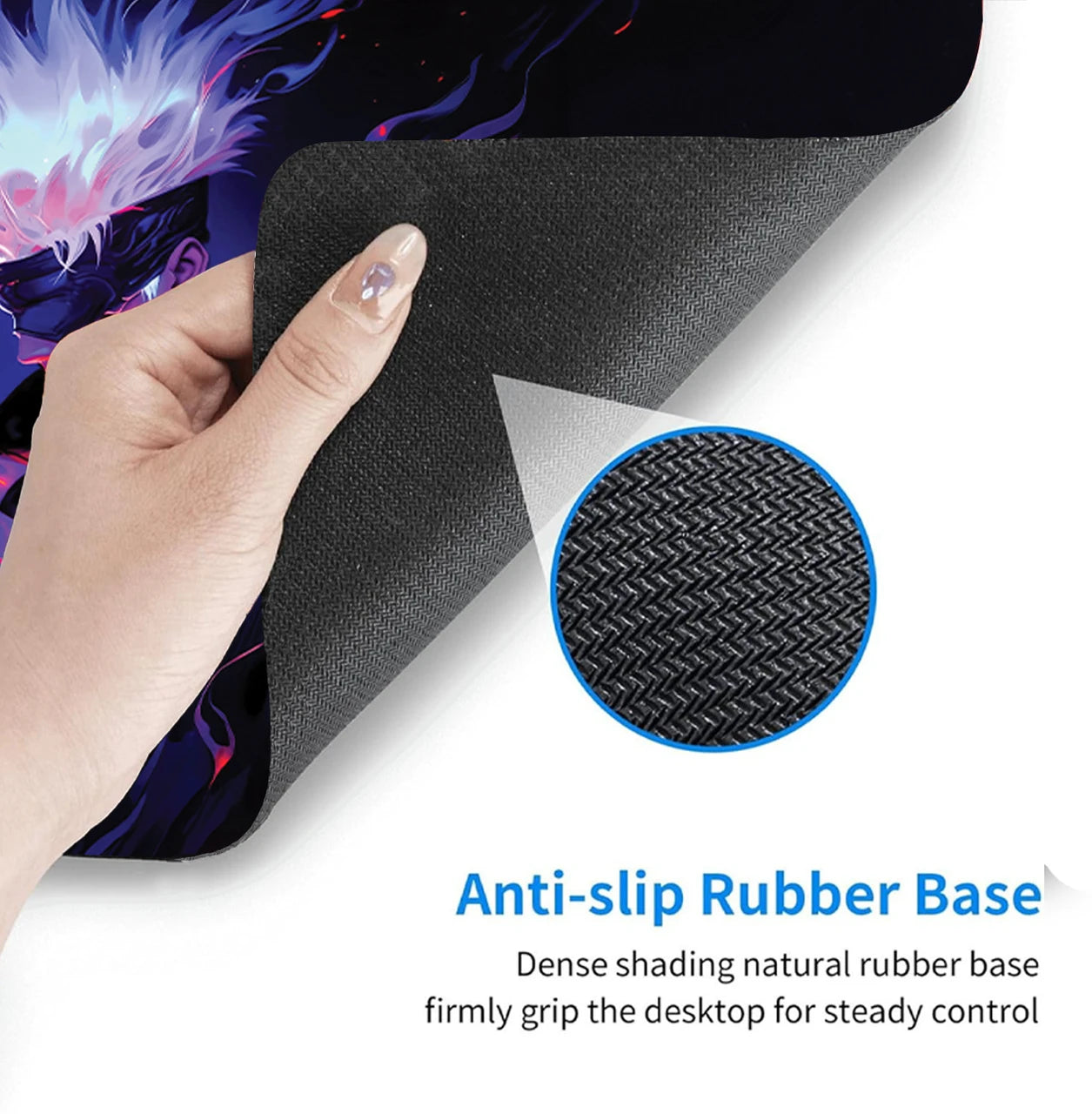 Anime Series Gojo Gaming Mouse Pad – 60 × 34cm Large Extended Desk Mat | Non-Slip Base Dark Purple Mousepad