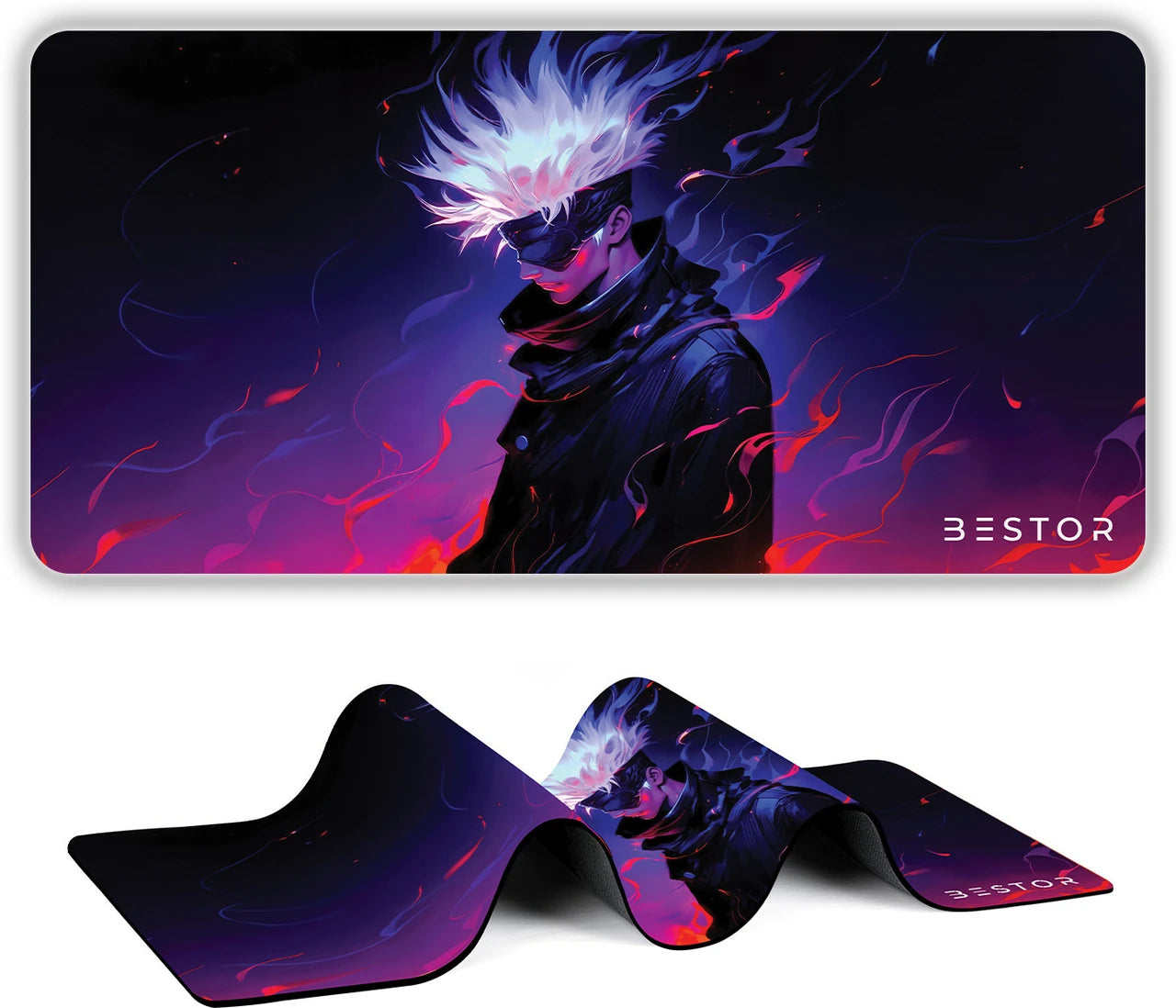 Anime Series Gojo Gaming Mouse Pad – 60 × 34cm Large Extended Desk Mat | Non-Slip Base Dark Purple Mousepad