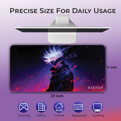 Anime Series Gojo Gaming Mouse Pad – 60 × 34cm Large Extended Desk Mat | Non-Slip Base Dark Purple Mousepad