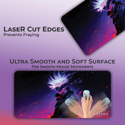 Anime Series Gojo Gaming Mouse Pad – 60 × 34cm Large Extended Desk Mat | Non-Slip Base Dark Purple Mousepad