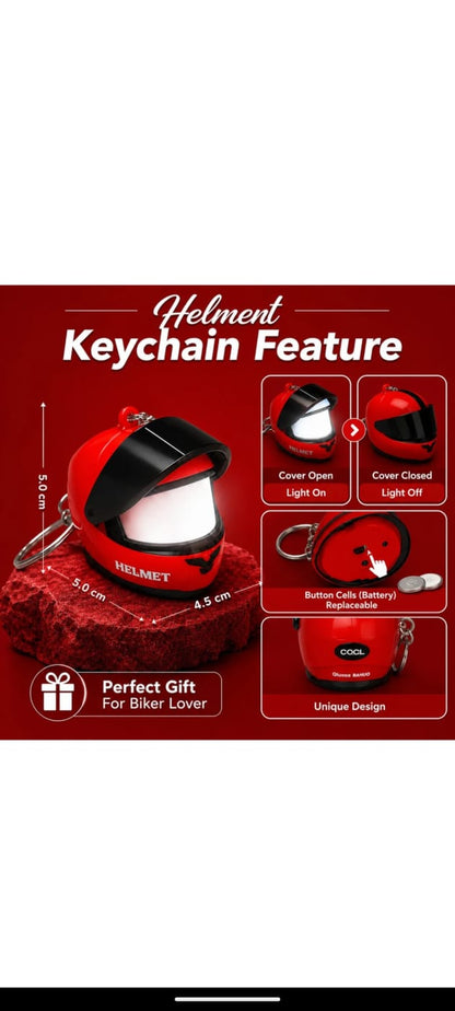 LED Mini Motorcycle Helmet Keychain with Built-in LED Light – Portable Helmet Key Ring for Bike & Car Keys (Random Color)