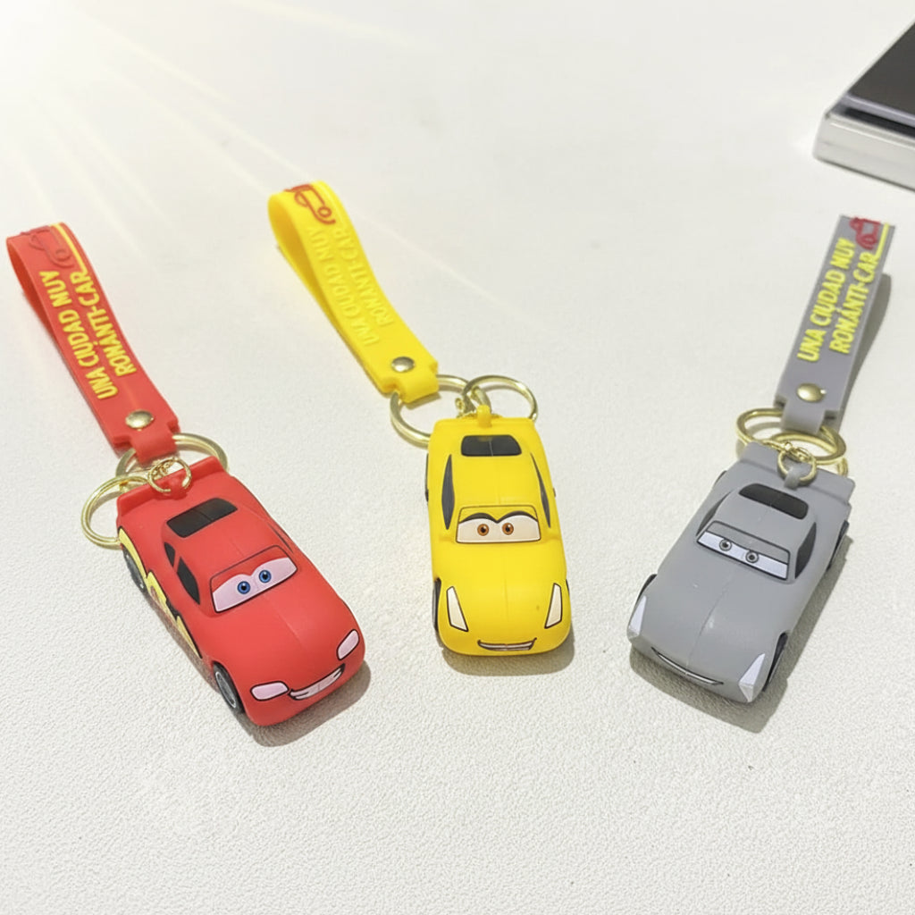 Lightning McQueen 3D Cartoon Character Keychain Pack of 3 – Cute Anime Car Bag & Backpack Accessories