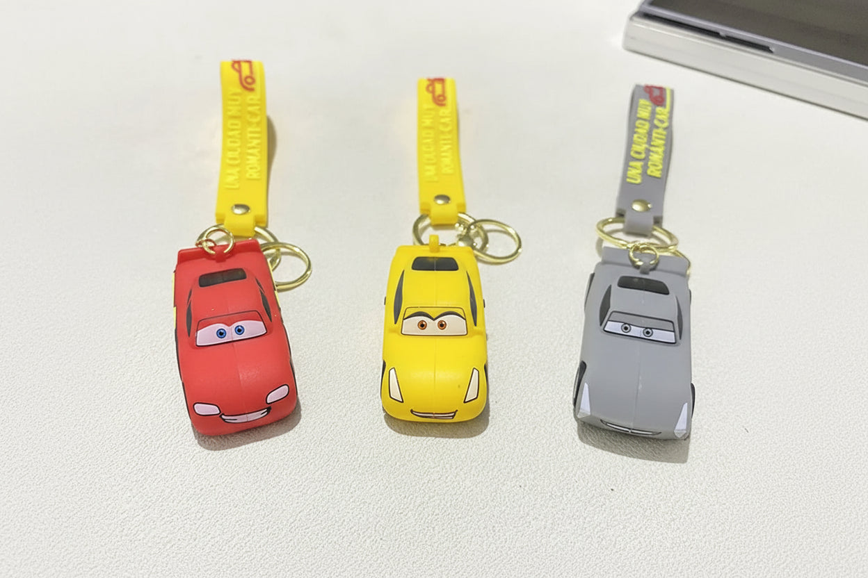 Lightning McQueen 3D Cartoon Character Keychain Pack of 3 – Cute Anime Car Bag & Backpack Accessories