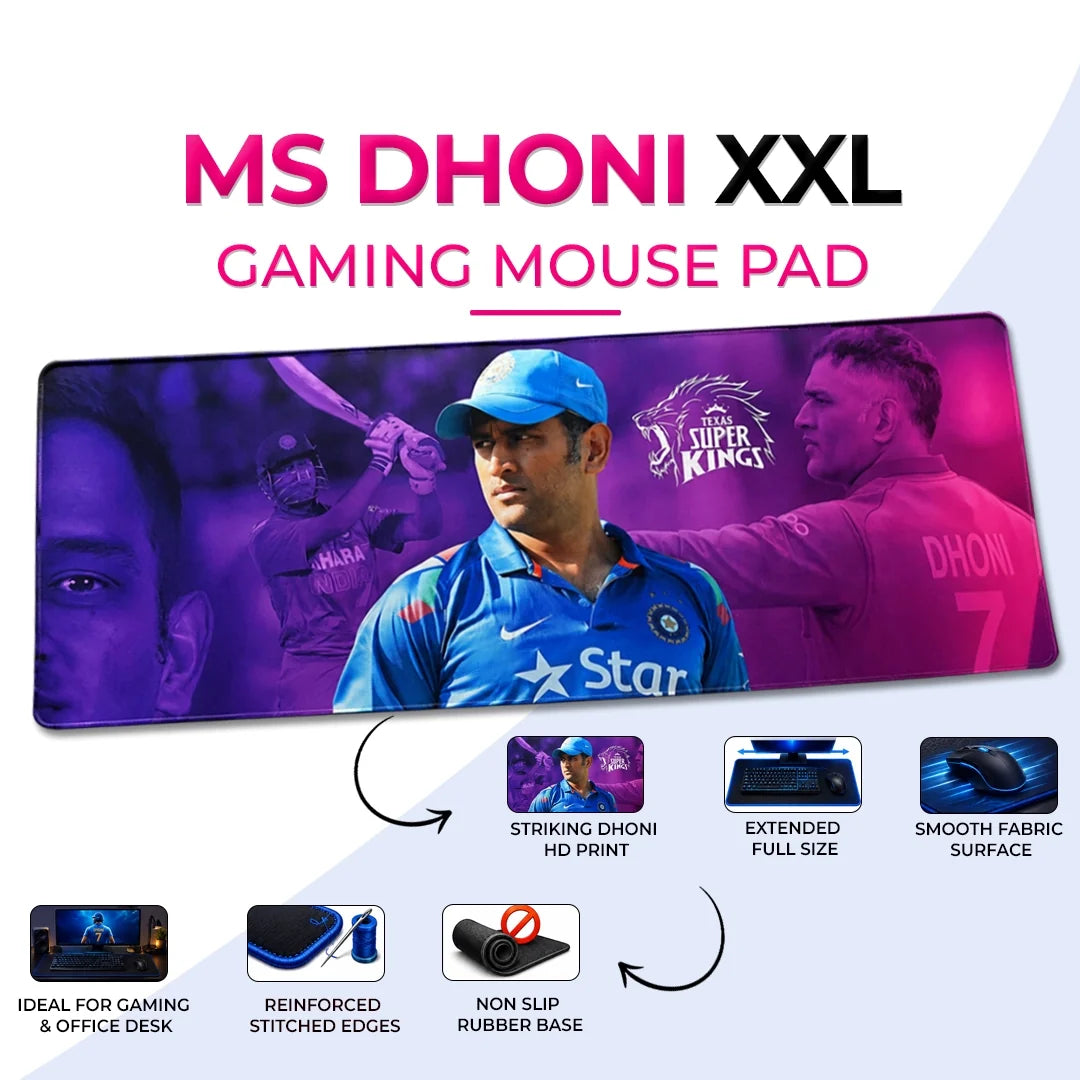MS Dhoni XXL Gaming Mouse Pad – Large Extended Keyboard & Mouse Desk Mat | Premium Cricket-Themed Non-Slip Mousepad for Gaming, Office & Study