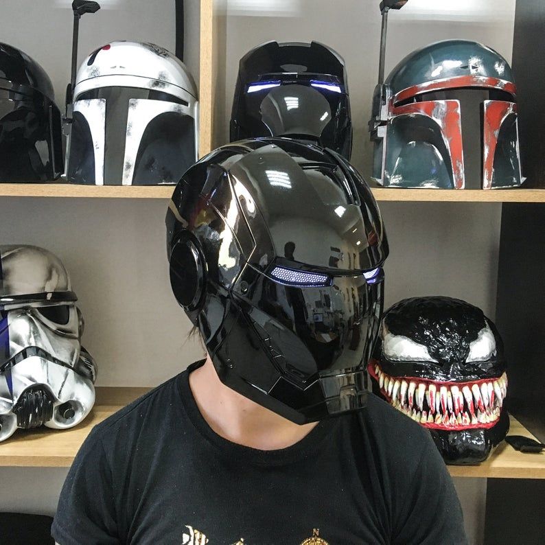 Iron Man Hero MK5 Black Edition Helmet – 1:1 Wearable Collectible with Voice, Touch & Remote Control, LED Eyes & Sound Effects