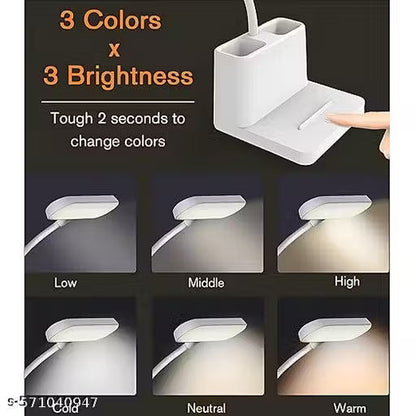 LED Desk Lamp with Flexible Neck & Pen Holder – Rechargeable Study Table Light