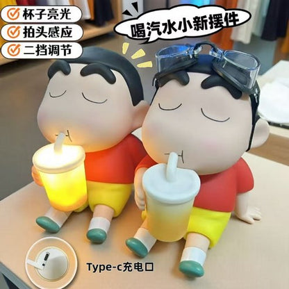Crayon Shin-chan Tap Head LED Night Light Figure – Rechargeable Warm Light Decorative Lamp