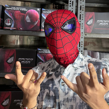 The Amazing Spider-Man Red Mask with Jaw Control & LED Eyes – Marvel Cosplay Mask with Adjustable Eyes | Premium Elastic Breathable Material
