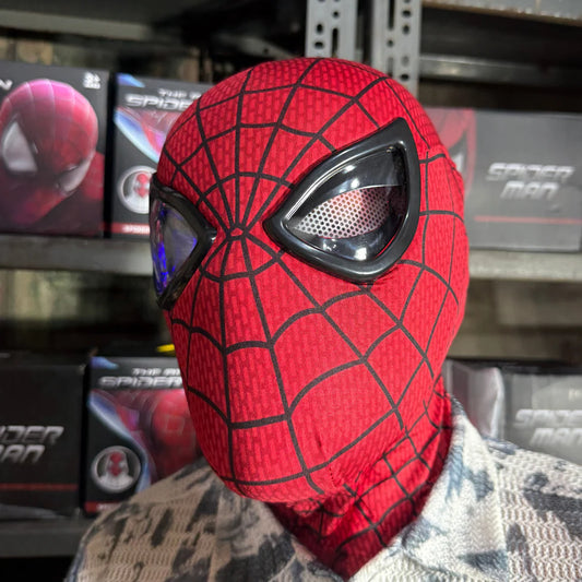 The Amazing Spider-Man Red Mask with Jaw Control & LED Eyes – Marvel Cosplay Mask with Adjustable Eyes | Premium Elastic Breathable Material
