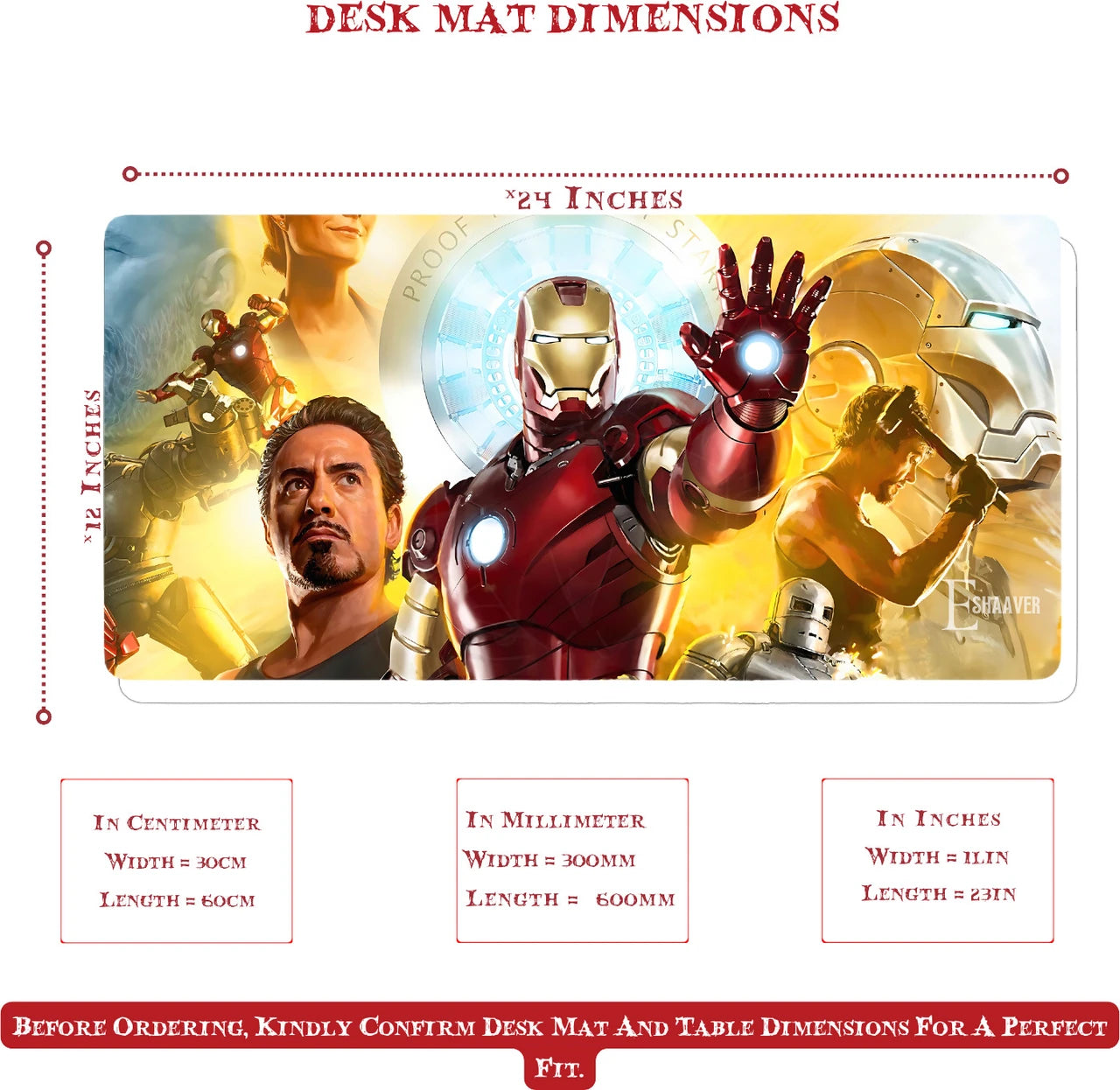 Iron Man Gaming Mouse Pad – Ultra Smooth & Waterproof Non-Slip Base Mousepad | Premium Marvel Desk Mat – Multicolor 32