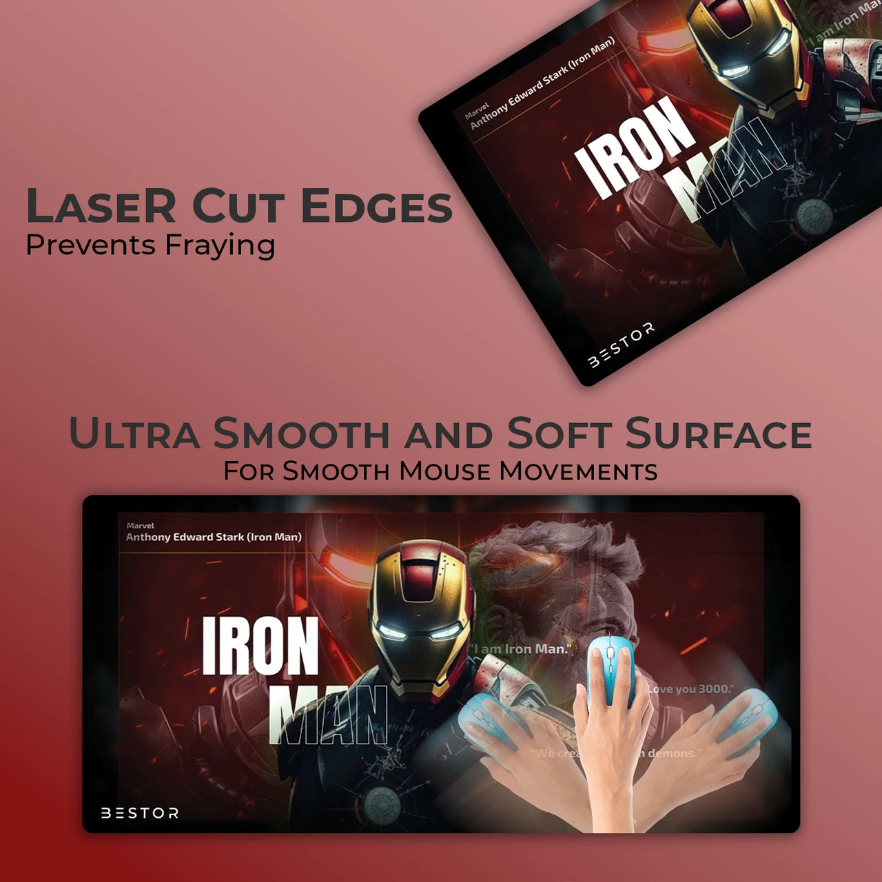 Iron Man Printed Gaming Mouse Pad – Non-Slip Base Premium Marvel Mousepad | Maroon Desk Mat for Gaming, Office & Study