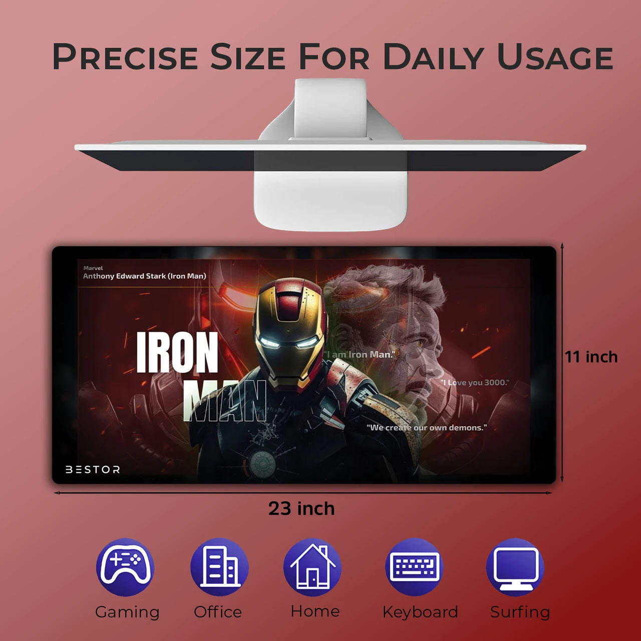 Iron Man Printed Gaming Mouse Pad – Non-Slip Base Premium Marvel Mousepad | Maroon Desk Mat for Gaming, Office & Study