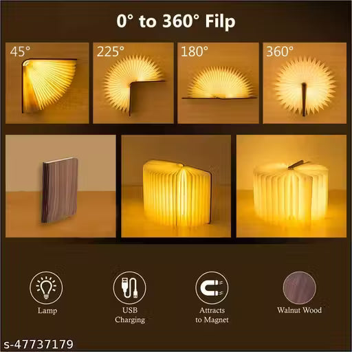 Rechargeable LED Book Lamp – Foldable Wooden Night Light for Reading (Walnut Finish)