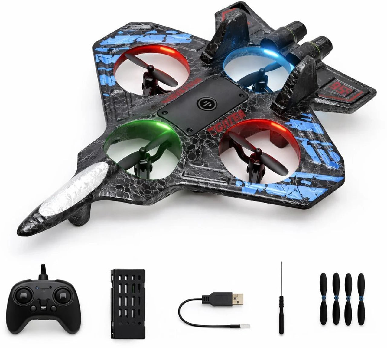 RC Fighter Jet Drone with LED Lights – Durable Foam Remote Control Airplane for Kids 8+