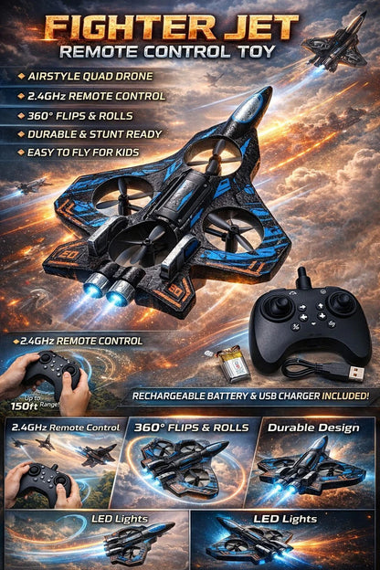 RC Fighter Jet Drone with LED Lights – Durable Foam Remote Control Airplane for Kids 8+