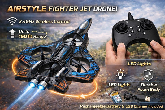 RC Fighter Jet Drone with LED Lights – Durable Foam Remote Control Airplane for Kids 8+