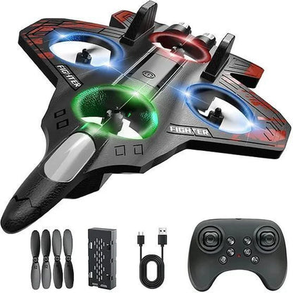 RC Fighter Jet Drone with LED Lights – Durable Foam Remote Control Airplane for Kids 8+