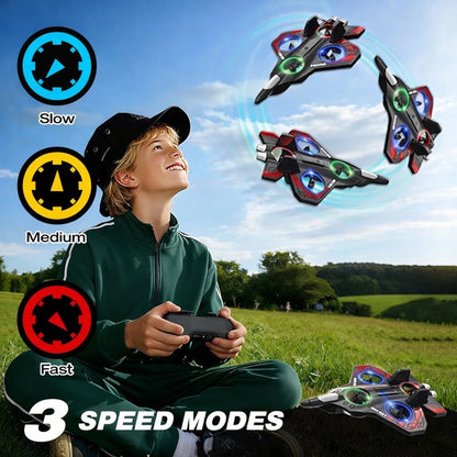 RC Fighter Jet Drone with LED Lights – Durable Foam Remote Control Airplane for Kids 8+