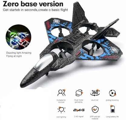 RC Fighter Jet Drone with LED Lights – Durable Foam Remote Control Airplane for Kids 8+