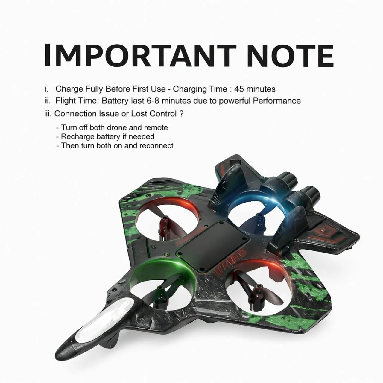 RC Fighter Jet Drone with LED Lights – Durable Foam Remote Control Airplane for Kids 8+