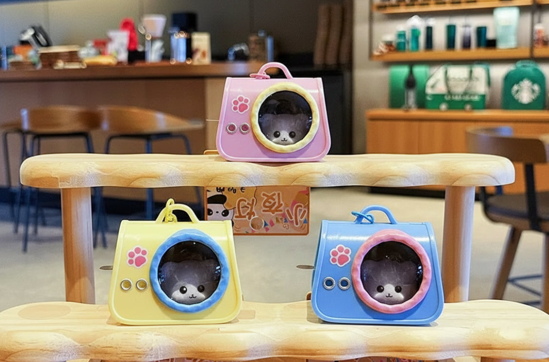 Glow-Buddy: Mini Cat Carrier LED Keychain pack of 3