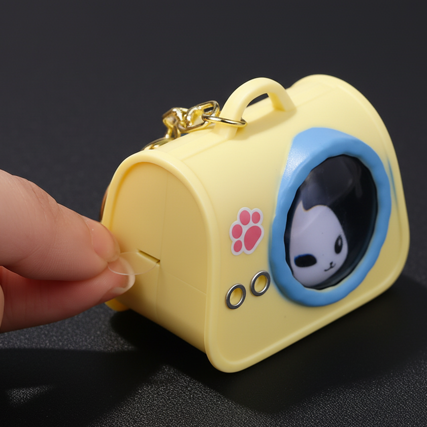 Glow-Buddy: Mini Cat Carrier LED Keychain pack of 3