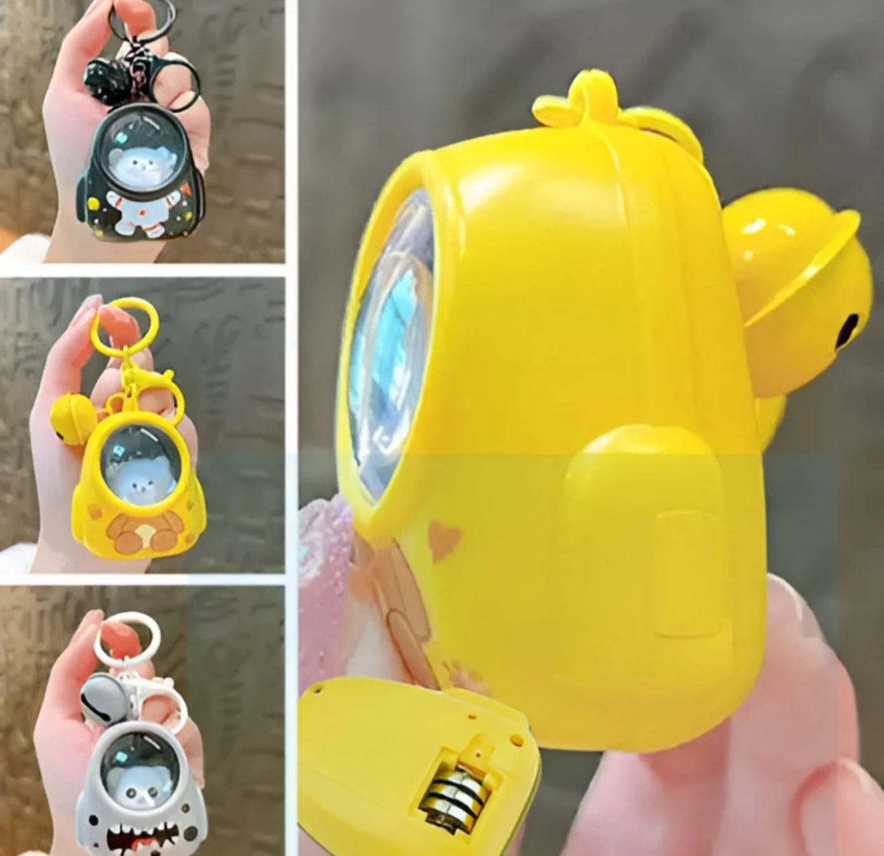 Cute Astronaut LED Light-Up Space Capsule Keychain – Starry Glow Bag Charm for Kids & Girls (Pack of 3, Random Color)