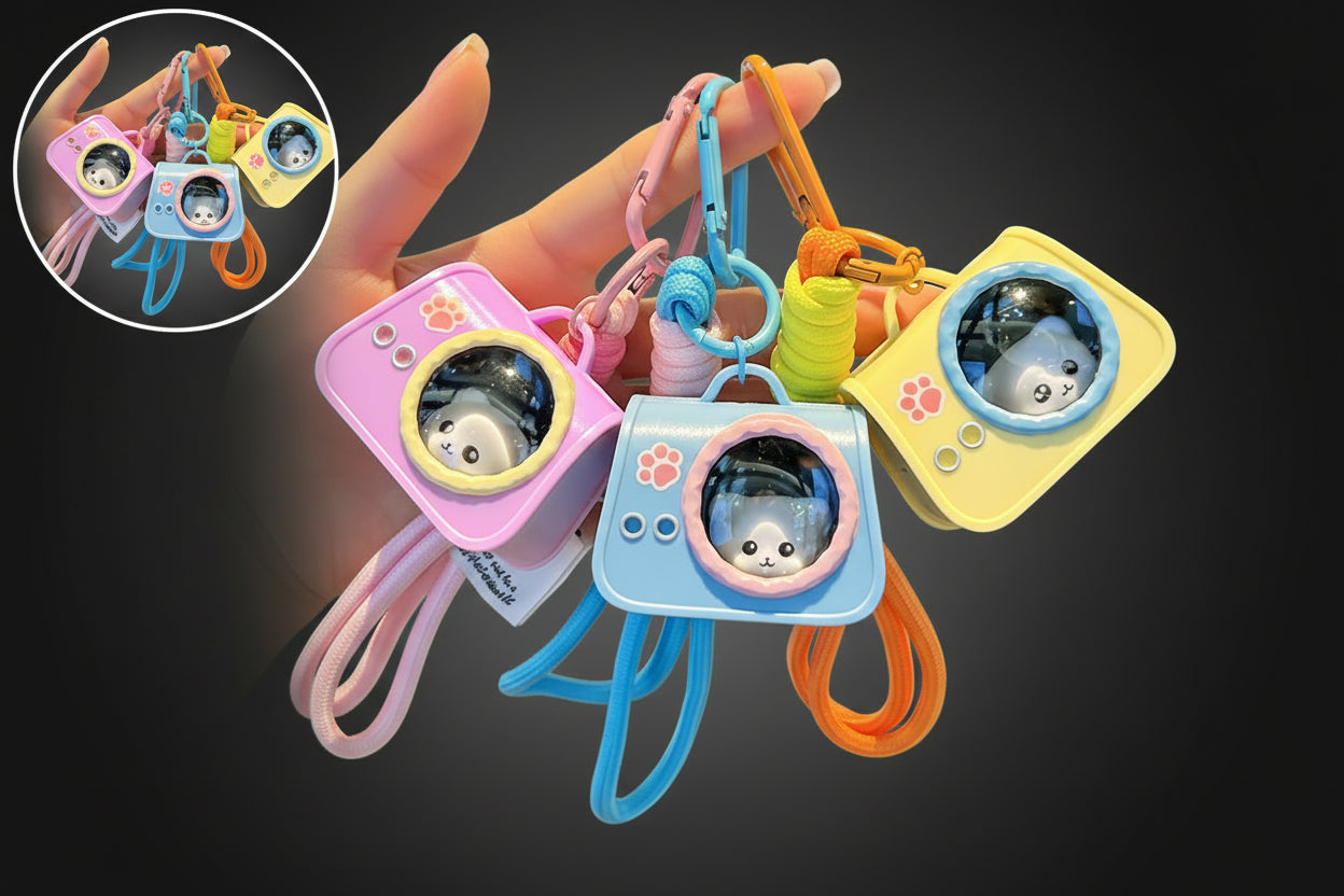 Glow-Buddy: Mini Cat Carrier LED Keychain pack of 3