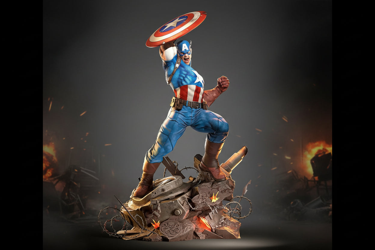 Captain America Premium Resin Statue 1/6 Scale – 3D Printed Collector Display Figure